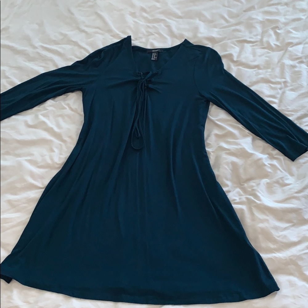 Forever 21 Turquoise Lace Up Dress